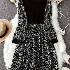  Colorblock Ditsy Print Long Sleeve Dress