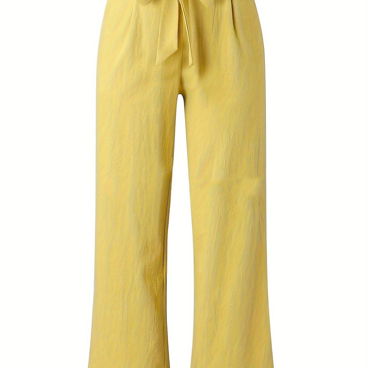  Solid Textured Wide Leg Trousers