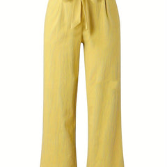  Solid Textured Wide Leg Trousers