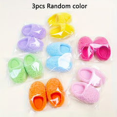 3 Pairs Mini Flannel Slippers Candy Colors DIY Toy House Decoration Shoes