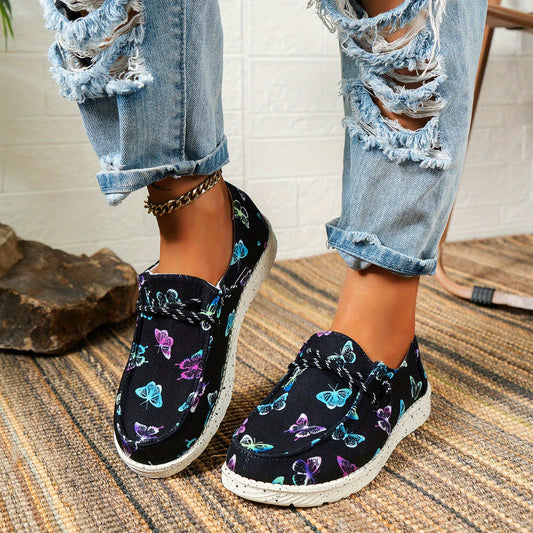 Women's Butterfly Print Canvas Shoes Casual Lace Up Outdoor Shoes