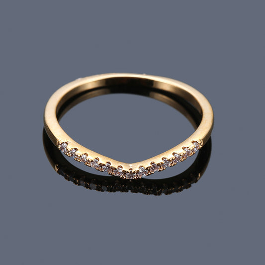 V Shape Zircon Ring 18K Plated CZ Band Jewelry Gift