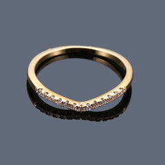 V Shape Zircon Ring 18K Plated CZ Band Jewelry Gift