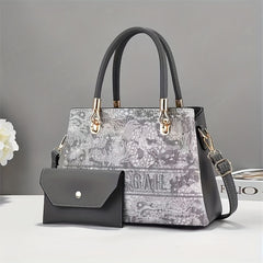 2pcs Flower Embroidery Handbag Set with Clutch Purse Women's Crossbody Bag