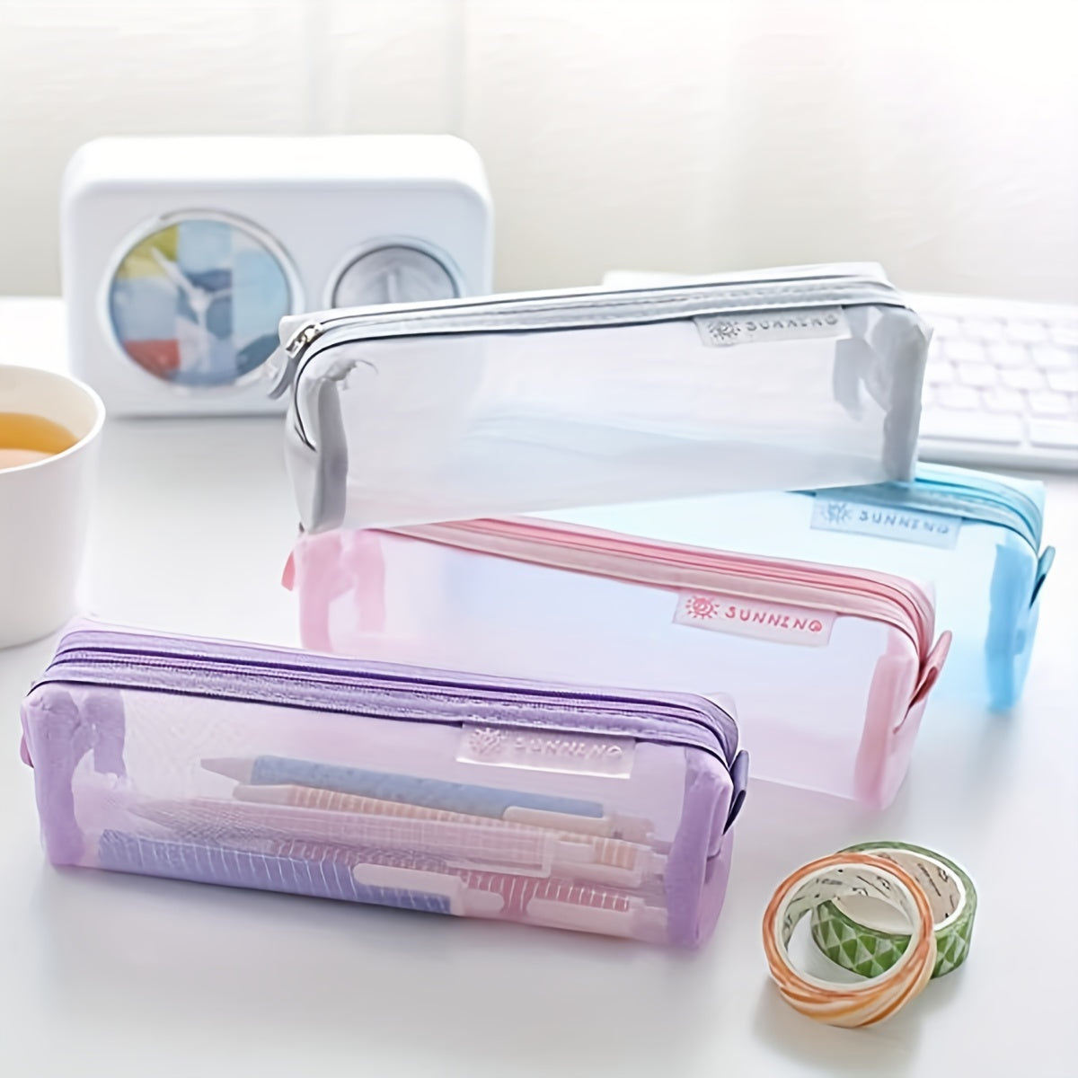 Transparent Pencil Bag Large Capacity Mesh Pen Case