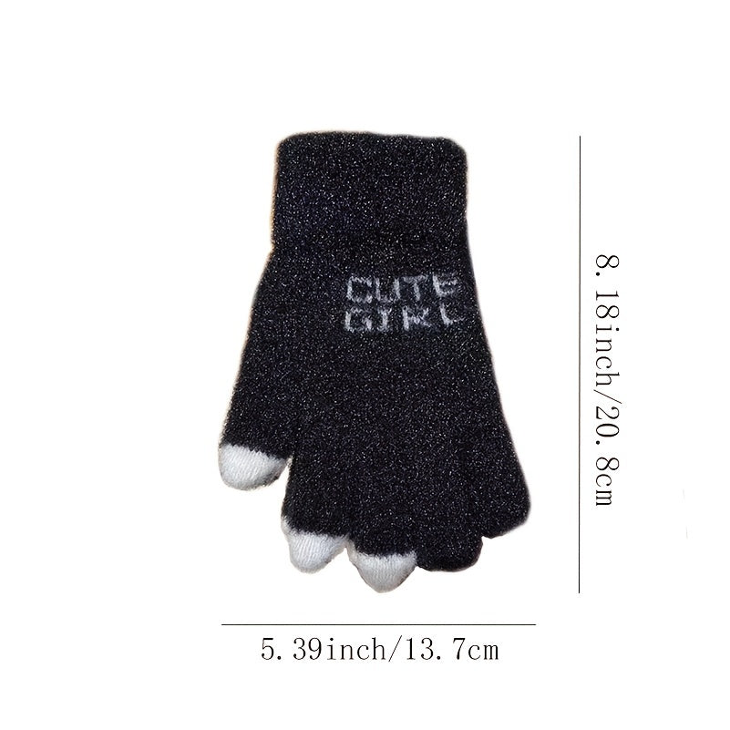 Soft Plush Fingerless Gloves Thick Knit Solid Short Touchscreen Gloves