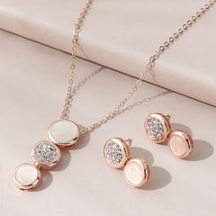 Opal Jewelry Set Pendant Necklace & Earrings Rhinestone Inlaid Sweet Women Gift
