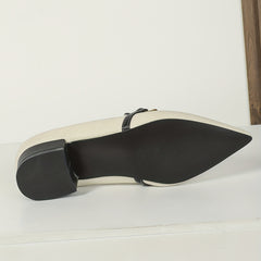 Women's Chain Chunky Heel Loafers Point Toe Canvas Dress Shoes