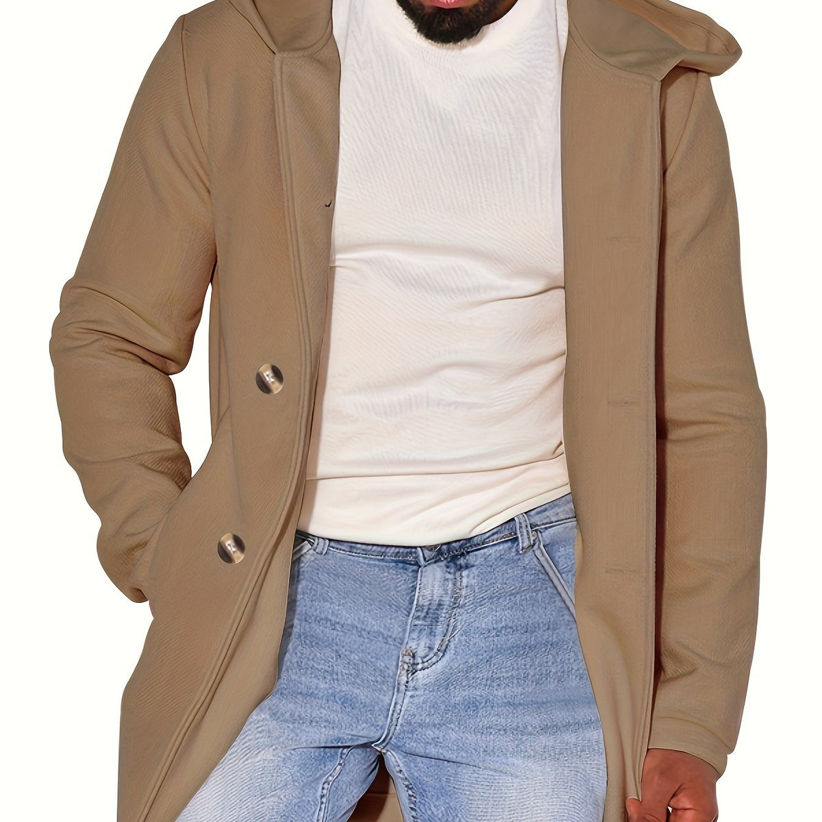 Men's Solid Button Hooded Jacket Thick Thermal Comfy Jacket