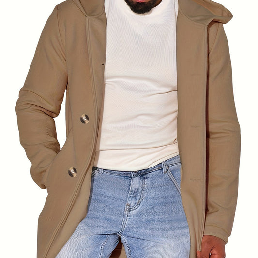 Men's Solid Button Hooded Jacket Thick Thermal Comfy Jacket