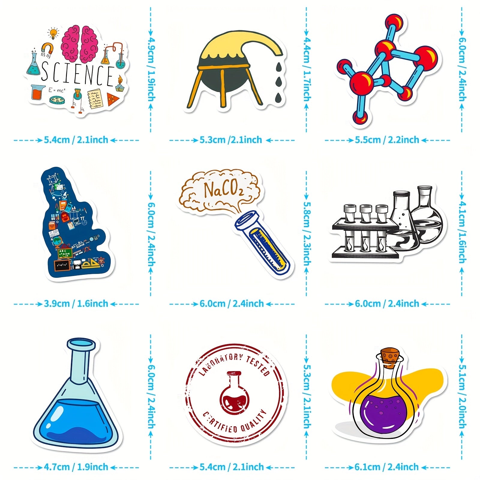 50pcs Science Stickers Chemistry Biology Physics Science Classroom Decor