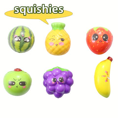 6pcs Mini Squishy Christmas Halloween Toys PU Fruit Grapes Apples Pineapples Ban