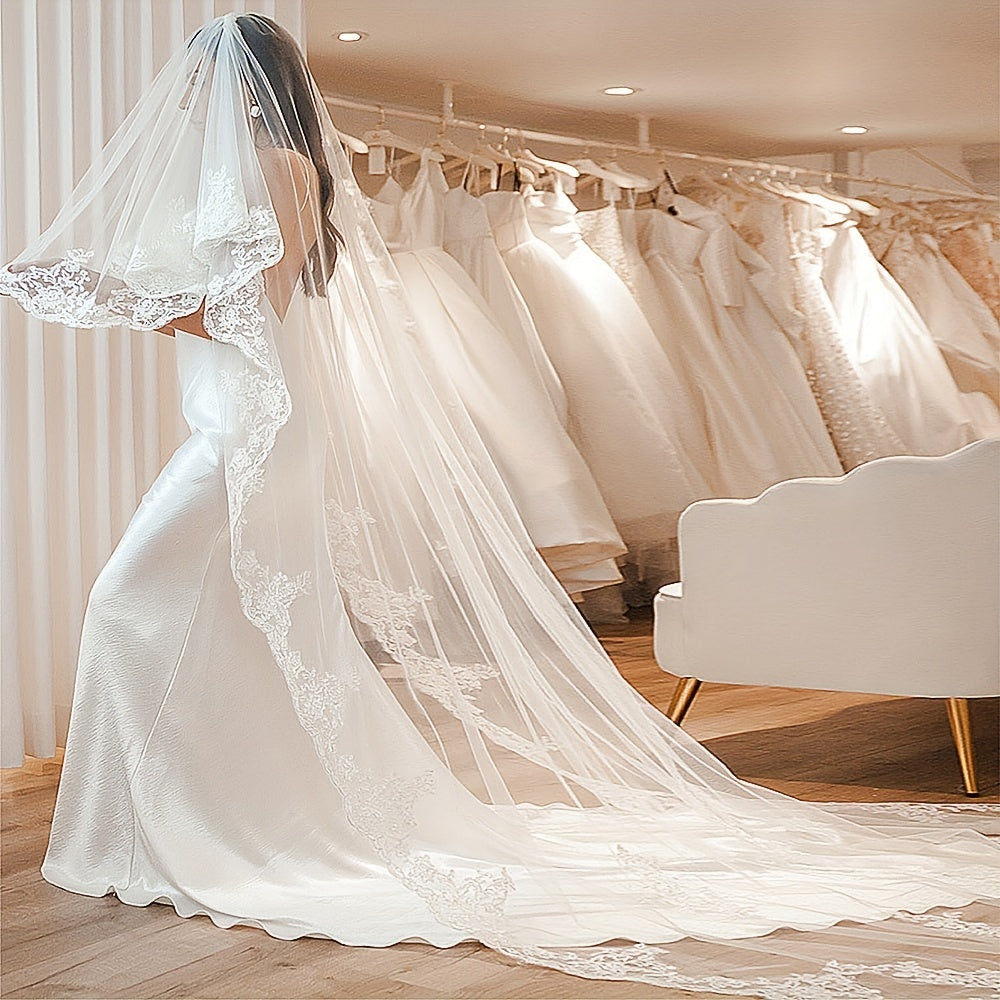 Romantic Double Layer Bridal Veil with Flowing Tails