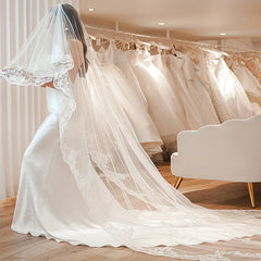 Romantic Double Layer Bridal Veil with Flowing Tails