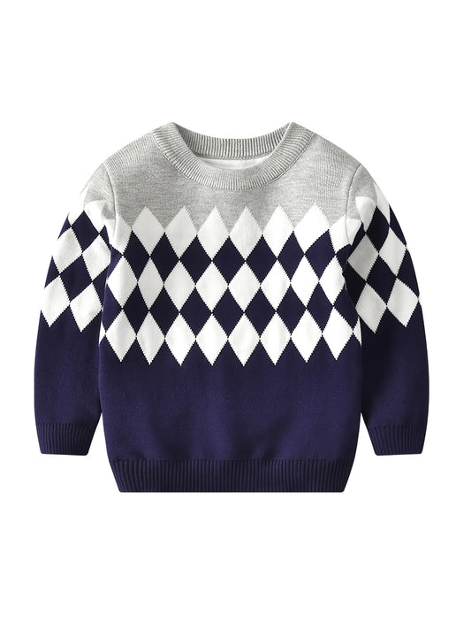 Boys Knitted Argyle Plaid Pullover Sweater