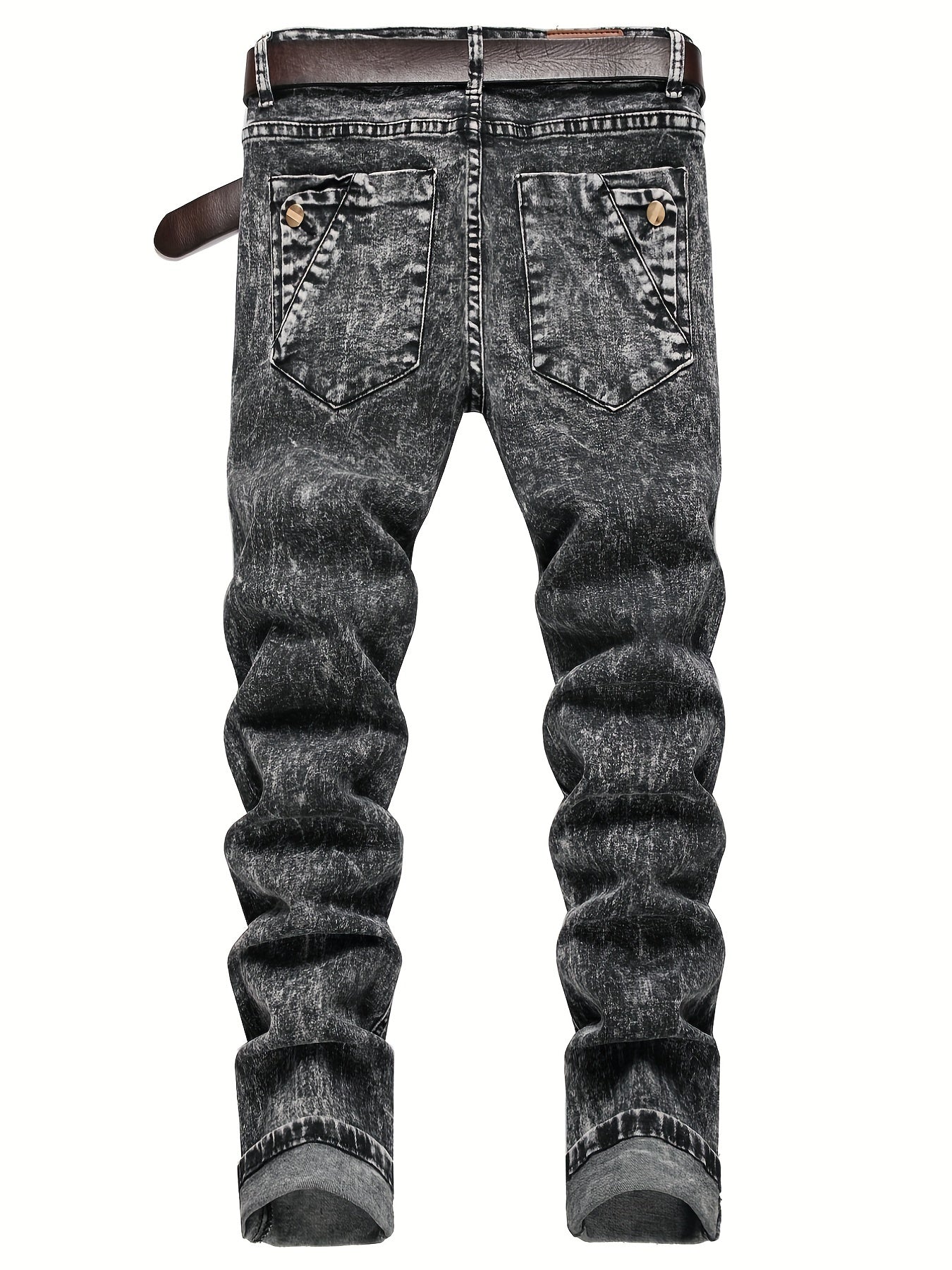 Slim Fit Flakes Pattern Biker Jeans Men's Casual Street Style Denim Pants