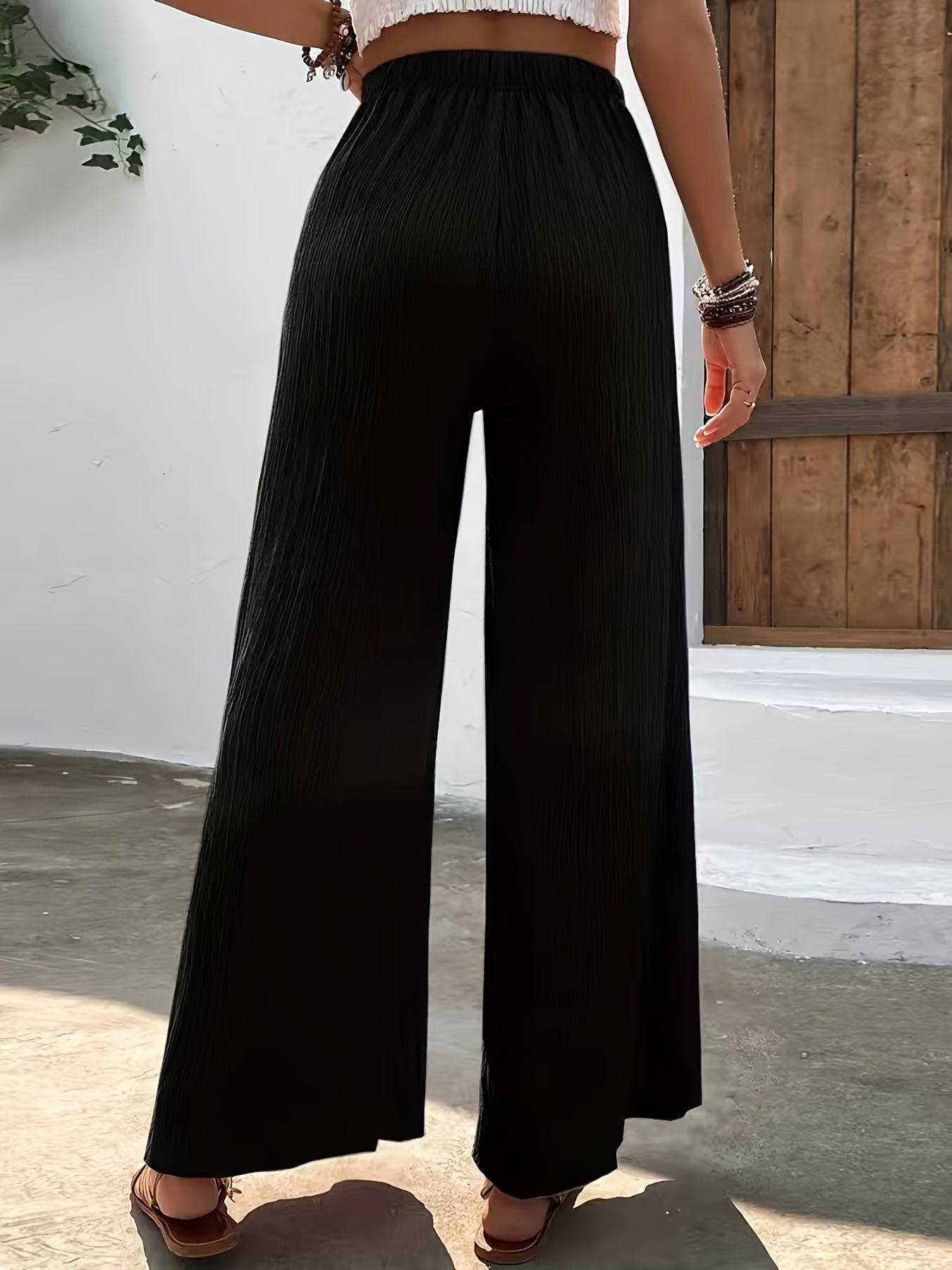  Wide Leg Trousers Elastic High Rise Casual Pants