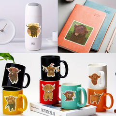 50pcs Highland Cow Cartoon Stickers For Motorcycle Helmet Water Cup