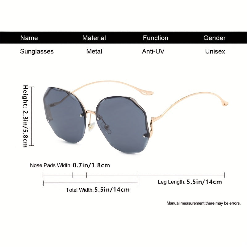 Irregular Round Sunglasses Gradient UV400 Metal Curved Temples Travel Eyewear