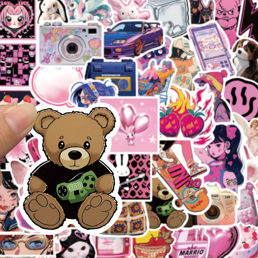 50pcs Pink Sweetheart Waterproof Stickers for Luggage Guitar