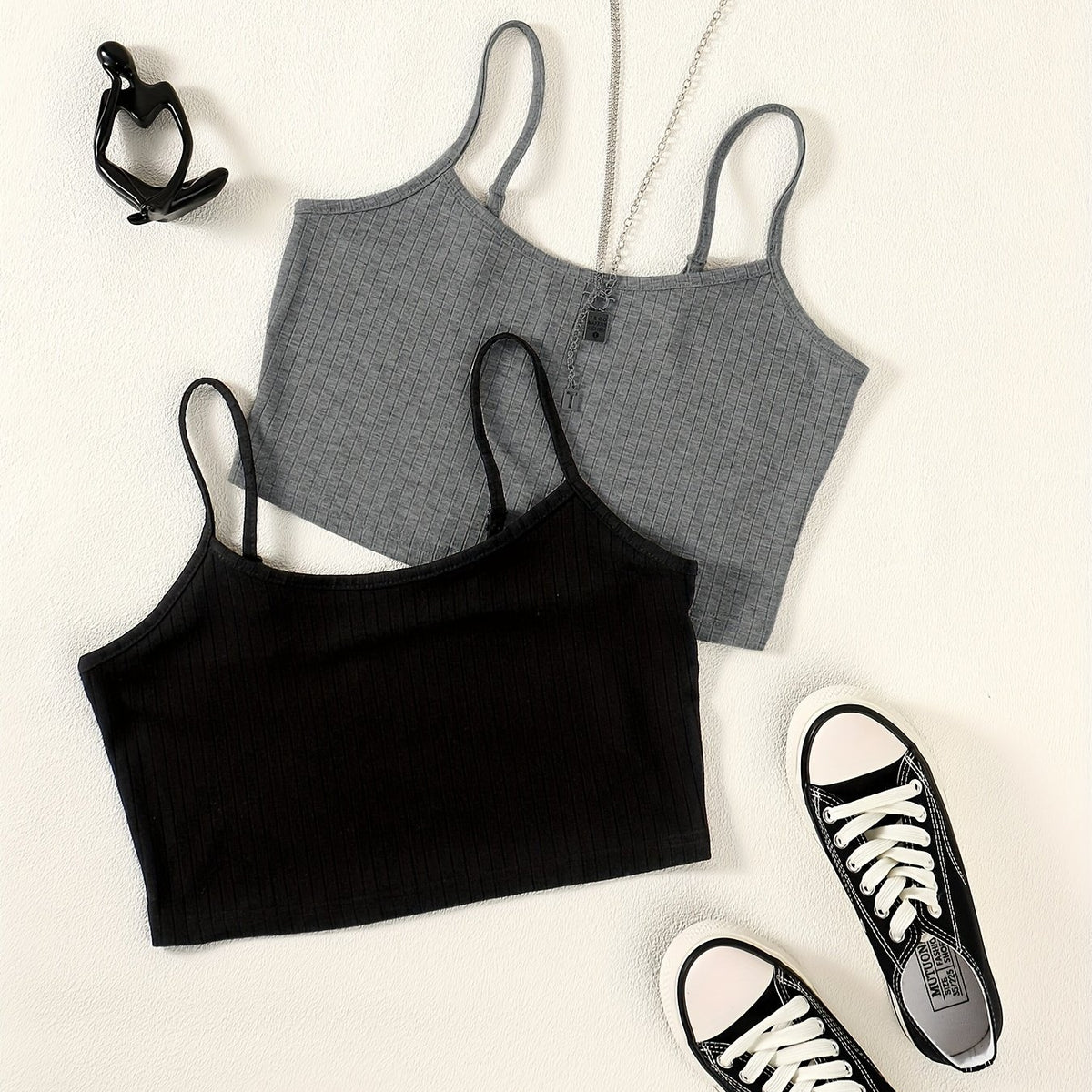 2 Ribbed Crop Cami Top Spaghetti Strap Summer Women's Clothing