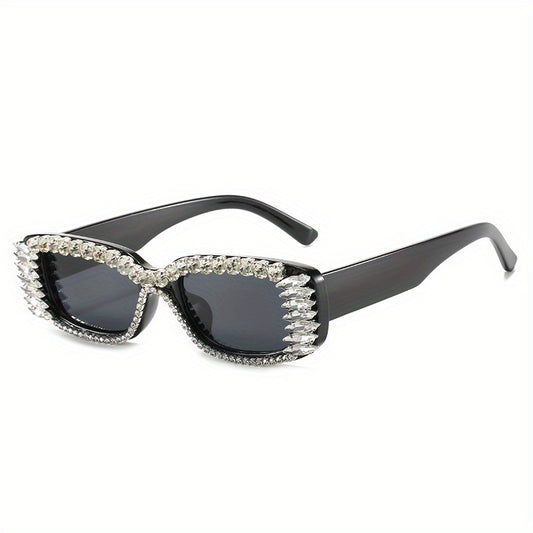 Rhinestone Decor Sunglasses Rectangular Frame UV400