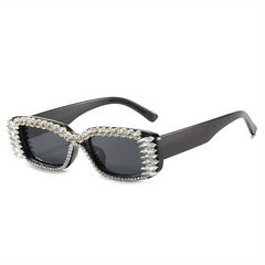 Rhinestone Decor Sunglasses Rectangular Frame UV400