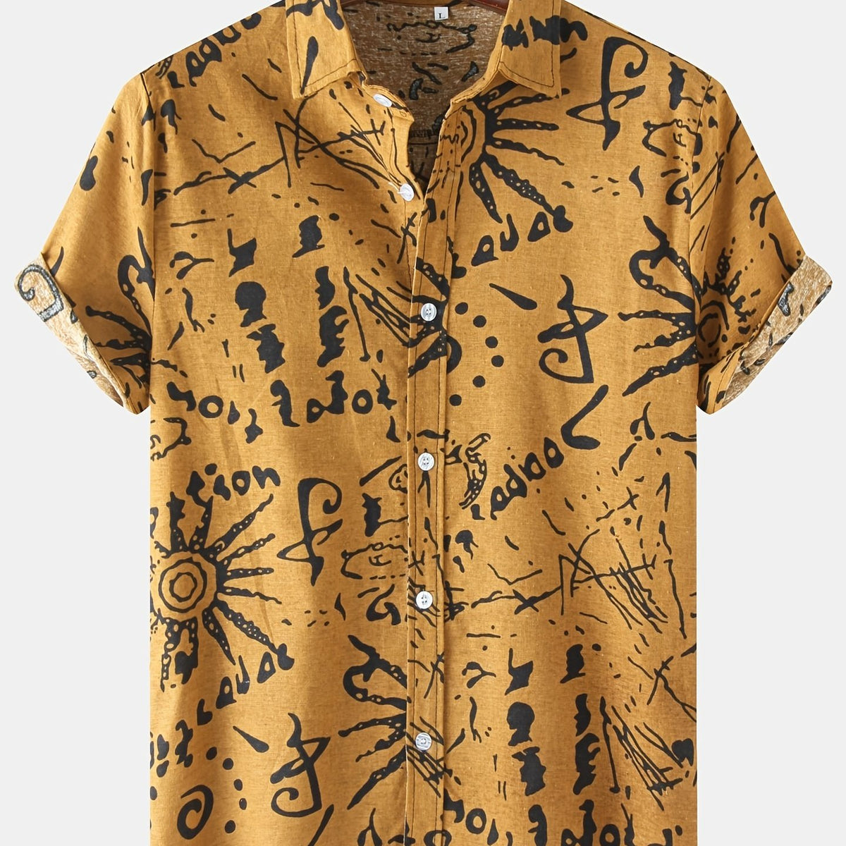 Men s Casual Flax Tie Doodle Style Shirt Short Sleeve Hawaiian Shirt