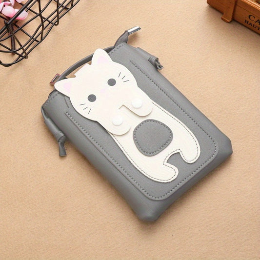 Cartoon Cat PU Leather Crossbody Bag Mini Coin Purse for Girls