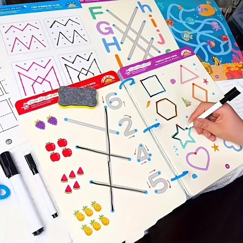 Reusable Educational Workbook with Erasable Writing Surface