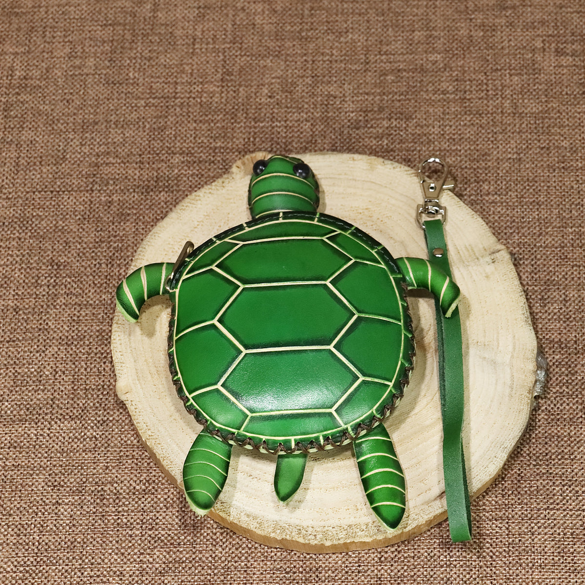 Handcrafted Tortoise Purse Wallet with Wrist Strap Zipper Closure Coin Purse