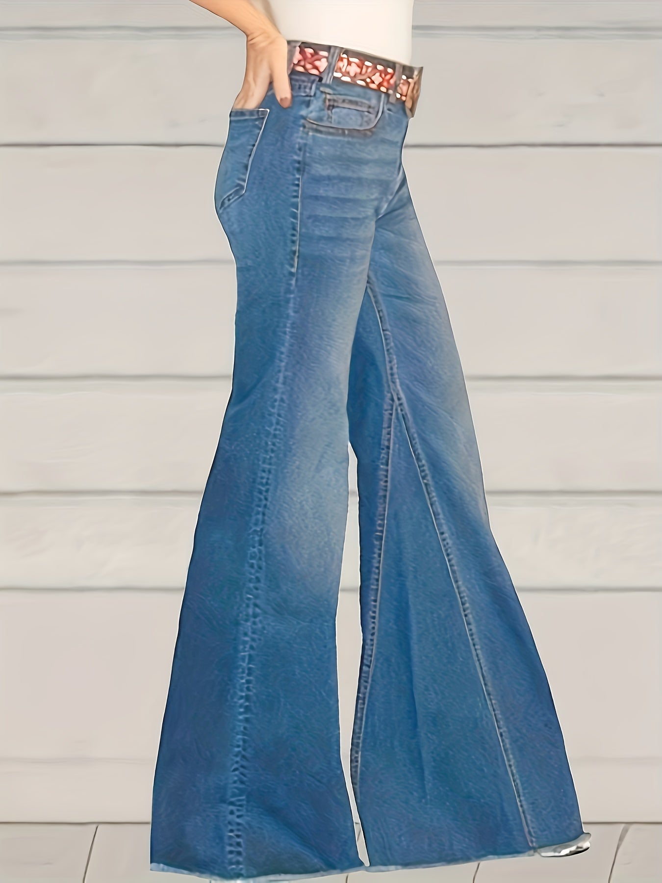 Women's Plus Button Fly High Rise Flared Leg Jeans