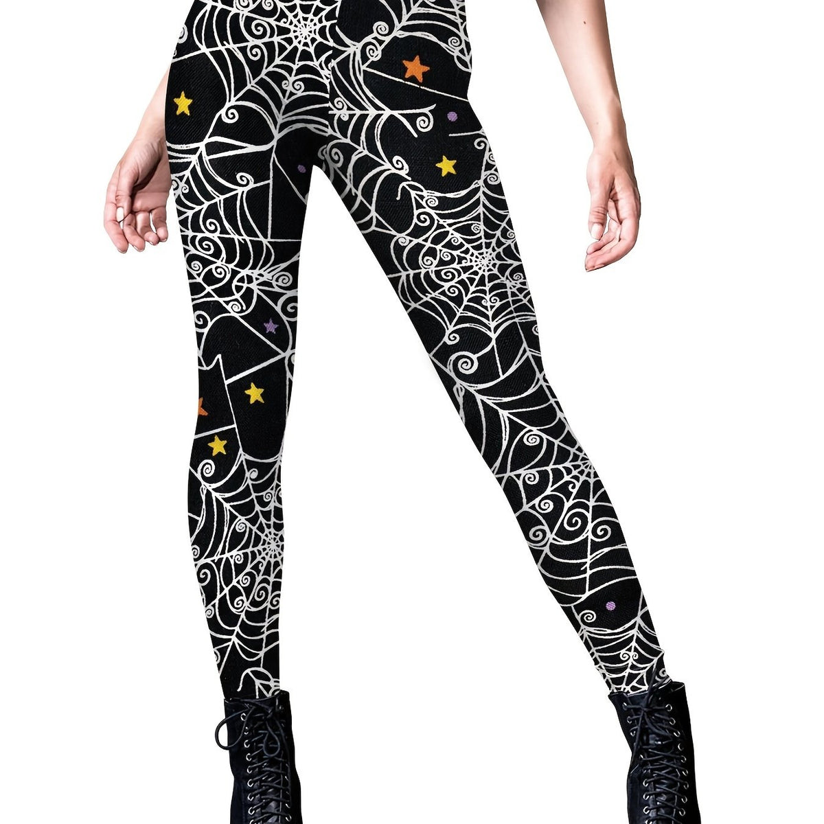 Halloween Cobweb Print Leggings High Waist Skinny Leggings