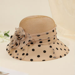 Polka Dot Bucket Hat Mesh Flower Decor Organza Sun Hats Lightweight Summer Derby