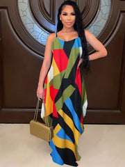  Geometric Print Maxi Cami Dress With Pockets