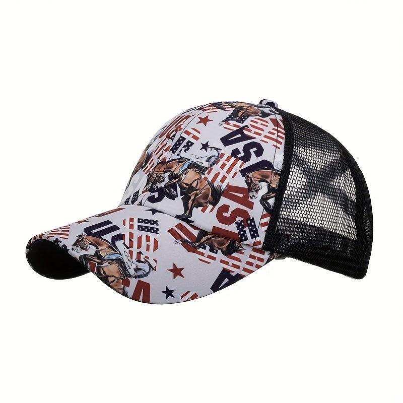 Ponytail Trucker Hat Horse Print Mesh Dad Hat For Women