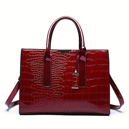 Crocodile Pattern Top Handle Satchel Tote Bag PU Leather Shoulder Bag