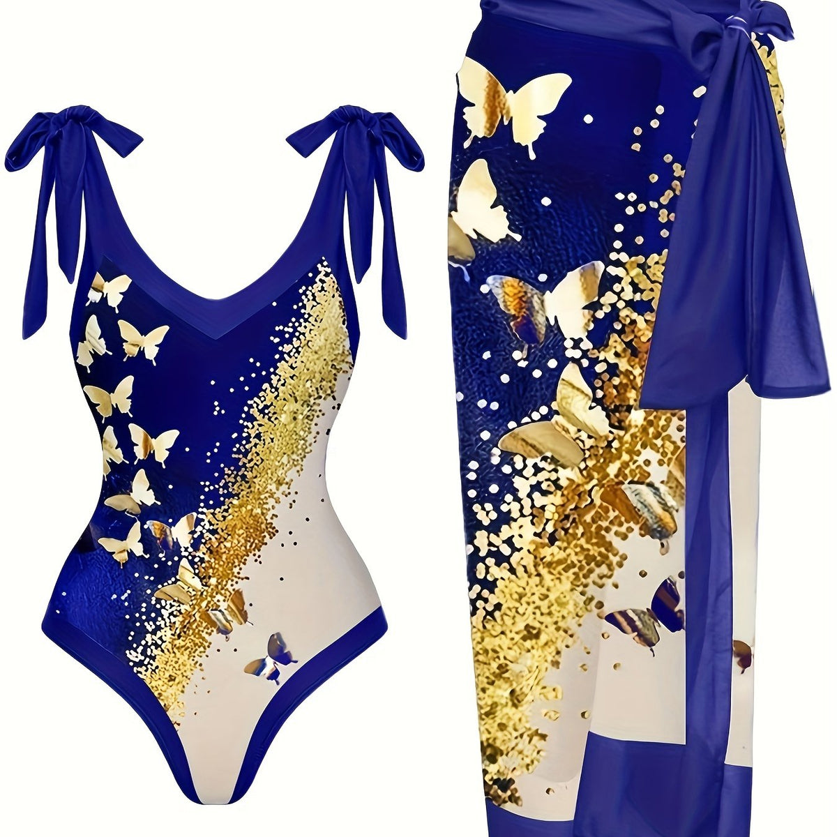  Glitter Butterfly Print Tankini Set