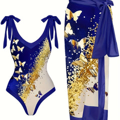  Glitter Butterfly Print Tankini Set