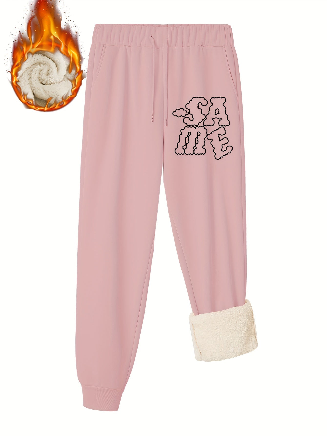 Women's Sporty Pants Plus Size Art Letter Print Liner Fleece Elastic Drawstring