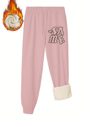 Women's Sporty Pants Plus Size Art Letter Print Liner Fleece Elastic Drawstring