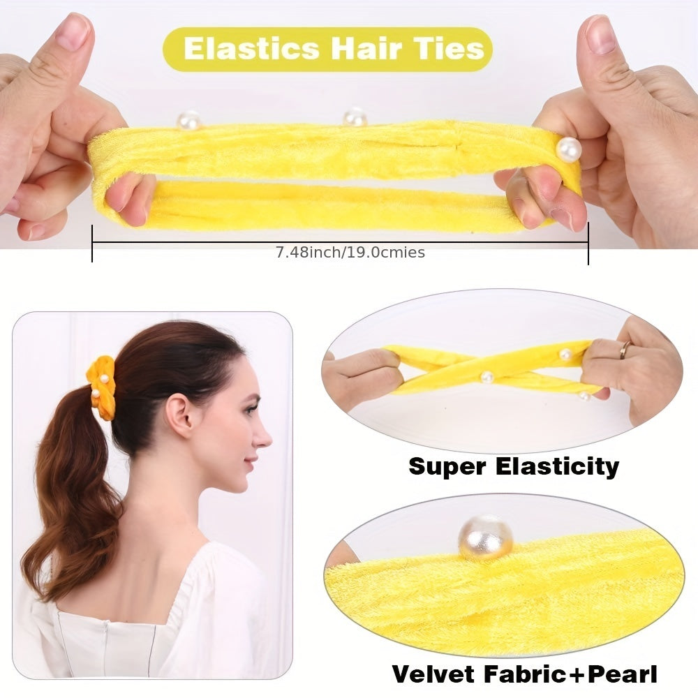 Faux Pearls Women Daily Large Scrunchie Hair Rope Elastic Hair Ties
