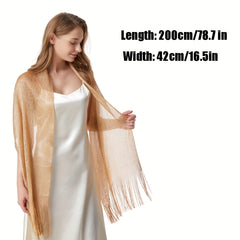 Metallic Tassel Shawls Solid Wraps Classic Scarf For Evening Dress