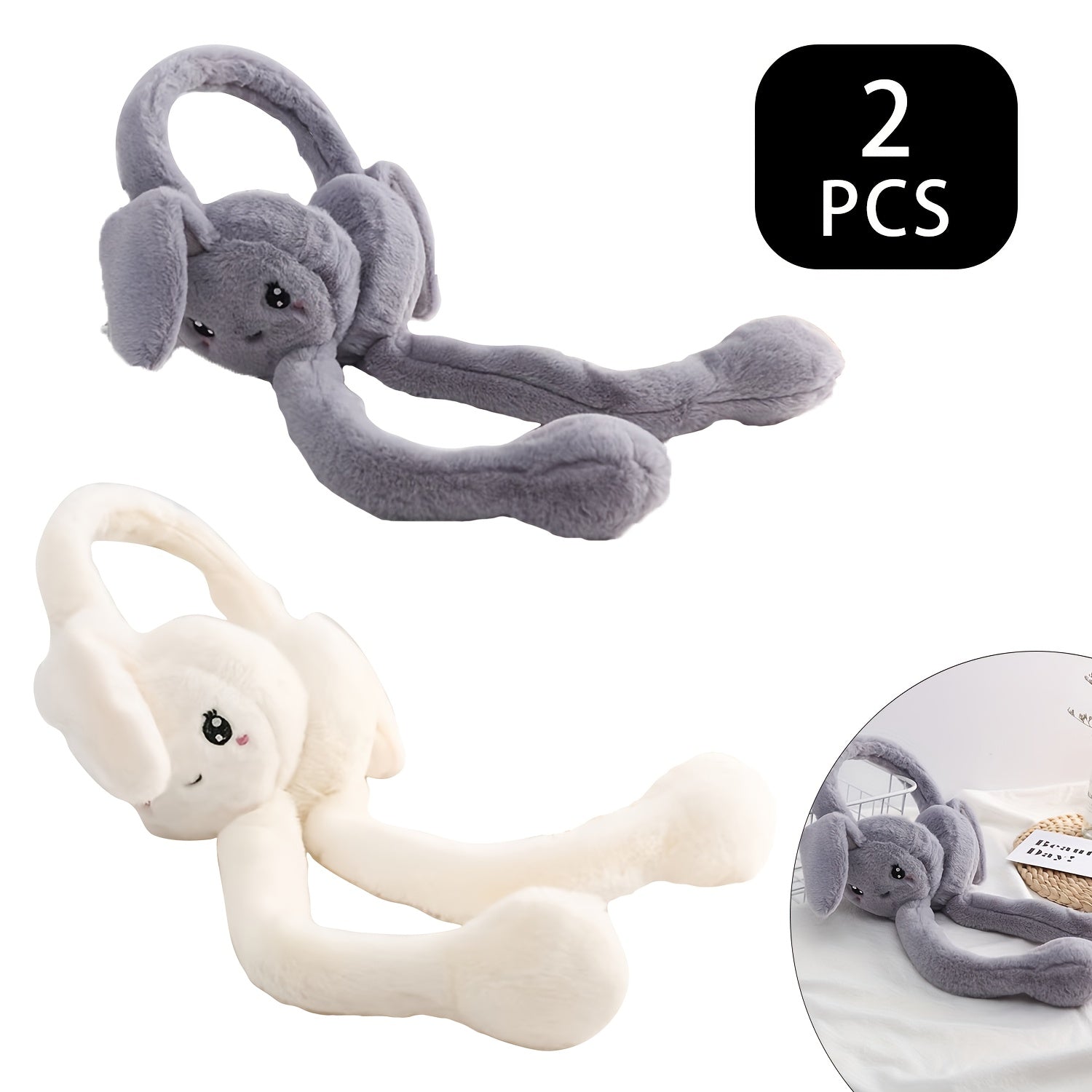 2pcs Rabbit Ear Muffs Stretchable Polyester Ear Covers Warm Comfortable