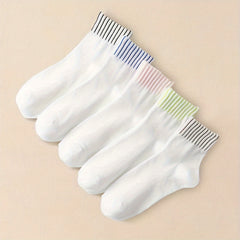 5 Pairs Striped Crew Socks Women's Mid Tube Stockings