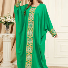  Solid Applique Batwing Sleeve Round Neck Maxi Dress