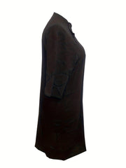  Solid Button Up Half Sleeve Dress with Stand Collar