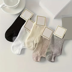 5 Pairs Ribbed Ankle Socks Casual & Comfy Women's Stockings