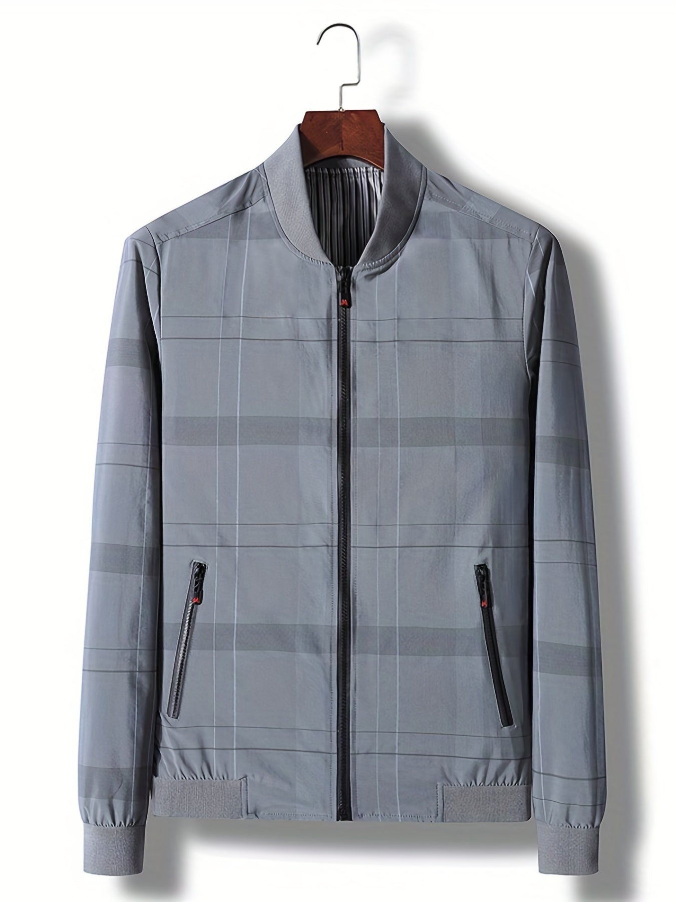 Plaid Windbreaker Jacket Men's Casual Zipper Coat