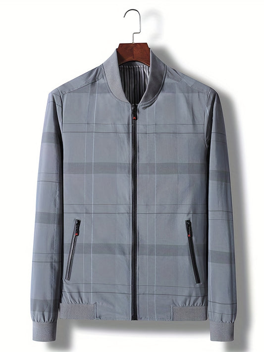Plaid Windbreaker Jacket Men's Casual Zipper Coat